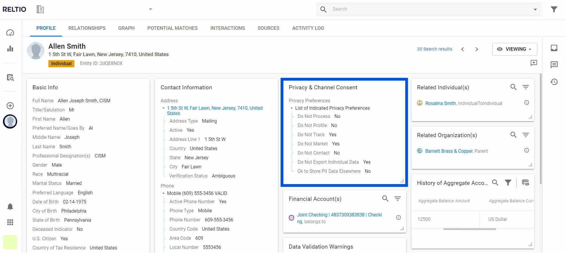 FinServ Individual Profile UI With Box