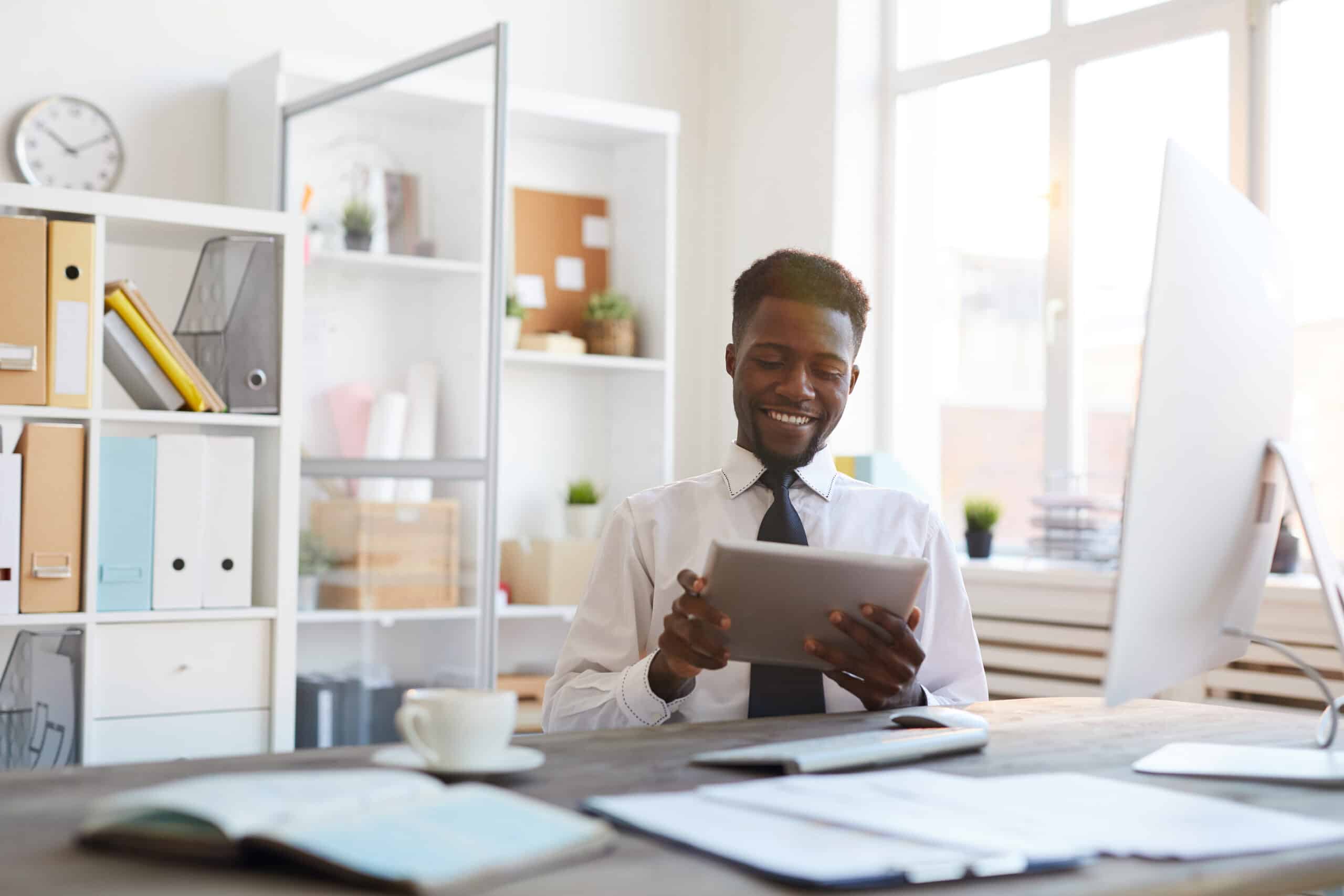 Employee with touchpad