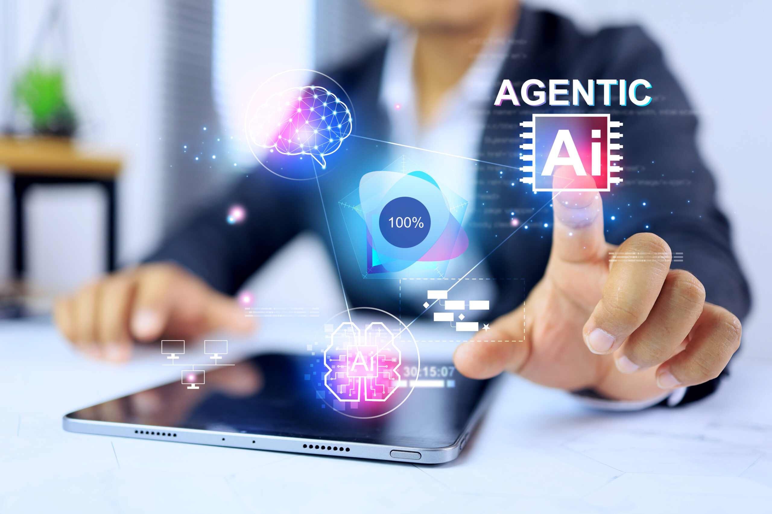 agentic ai concept with businessman is using artificial intelligence